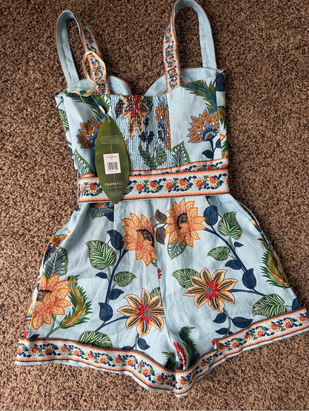 FARM Rio Light Blue Floral Embroidered Mini Romper NWT - Picture 3 of 4